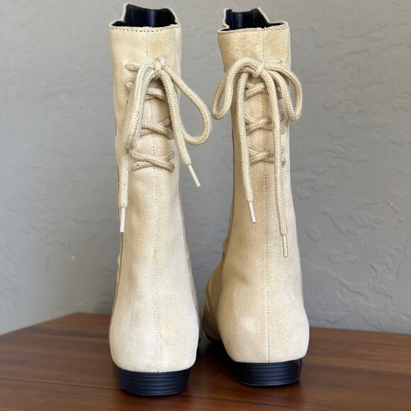 Cream suede leather lace back detail boots size‎ 8.5 pull on - Picture 2 of 5